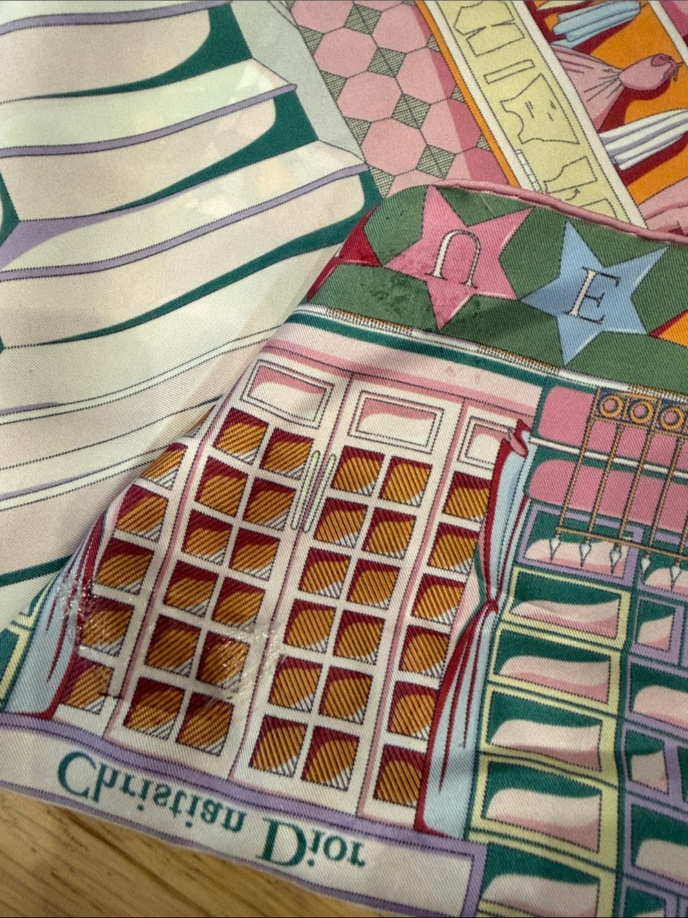 Dior Pink, Green and Yellow Illustrated Silk Scarf - Picture 8 of 9